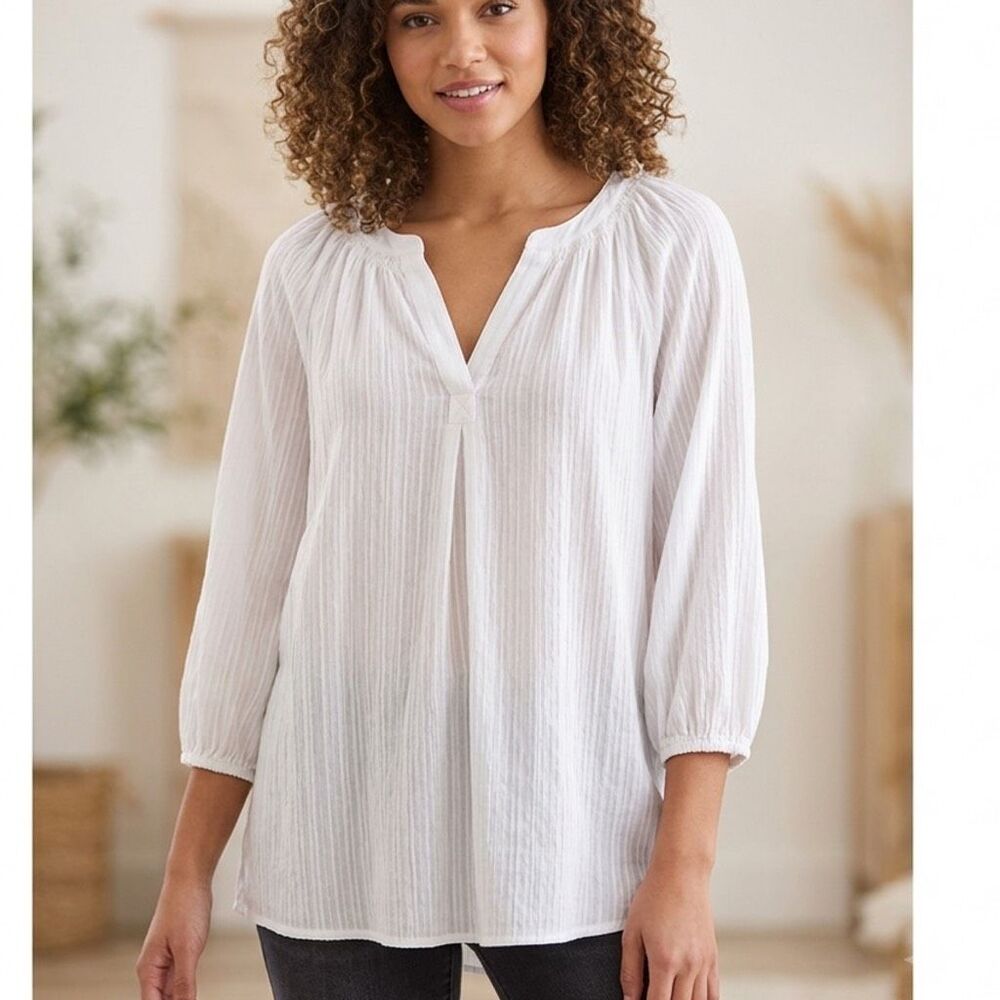 Crown & Ivy size L white peasant style top.